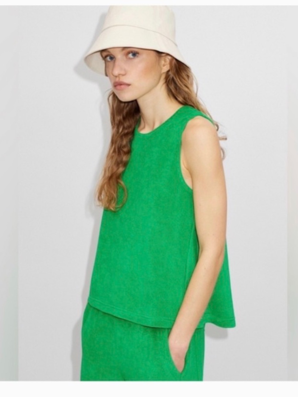 ME + EM clover green toweling sleeveless swing top sz 6